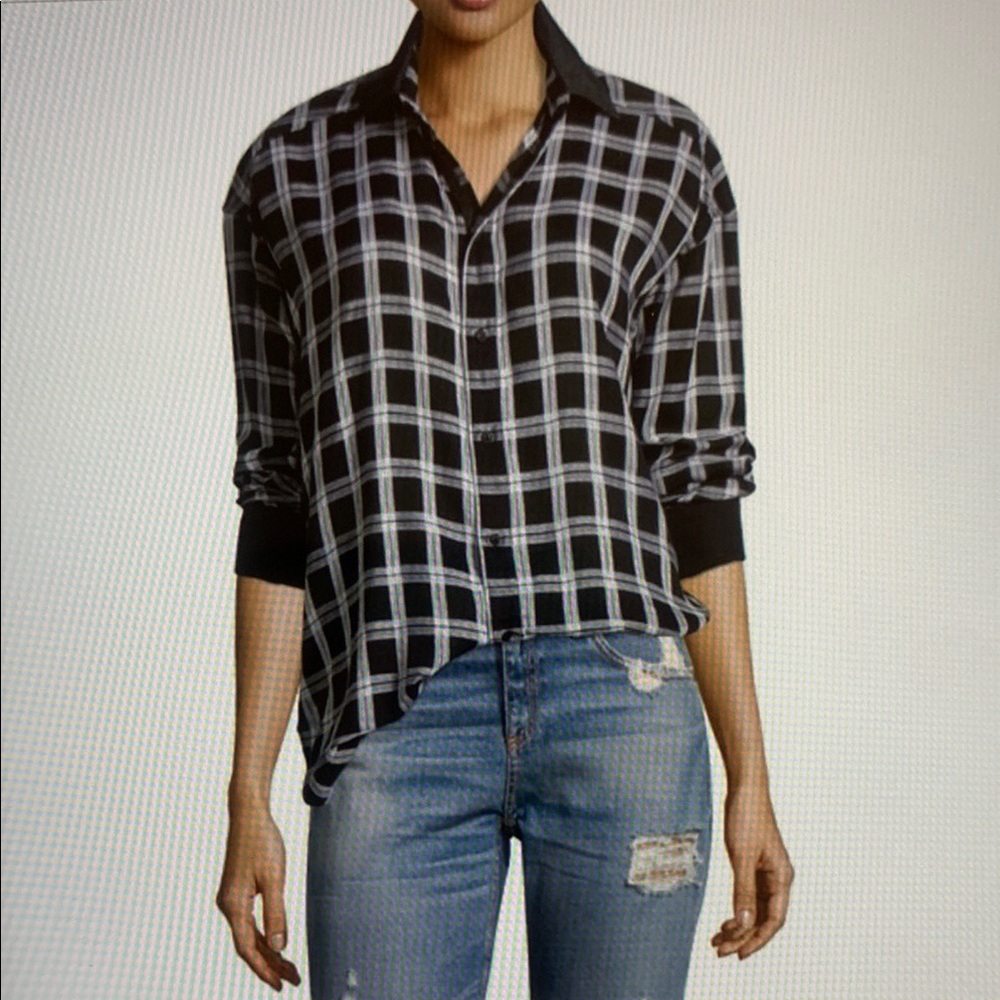 Rag & Bone Long Sleeve Grid Plaid Boyfriend Shirt